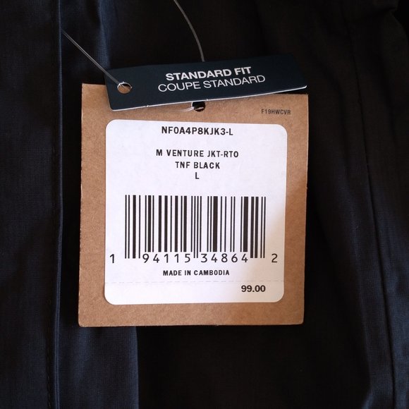 🆕The North Face Men's Venture Rain Jacket, Large - TNF Black, Brand NEW, Auth. - Picture 4 of 8